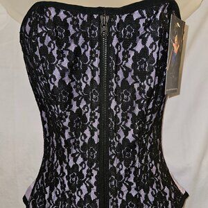 NWT Zipper Corset Steel Boned 24" Small Lavender/w BK Lace